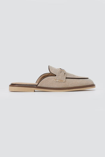 Ideal shoes - Loafer Mules Metal Detail - Taupe canvas