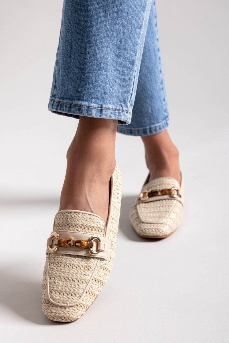 Loafers από ψάθα με πλεκτό σχέδιο Xti 143802 - Μπεζ - thefashionproject.gr - Xti Footwear