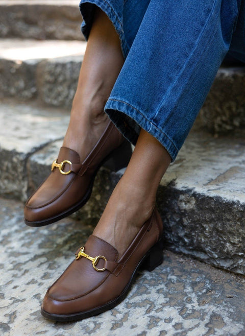 in pelle Mocassini with Metal dettaglio - Marrone