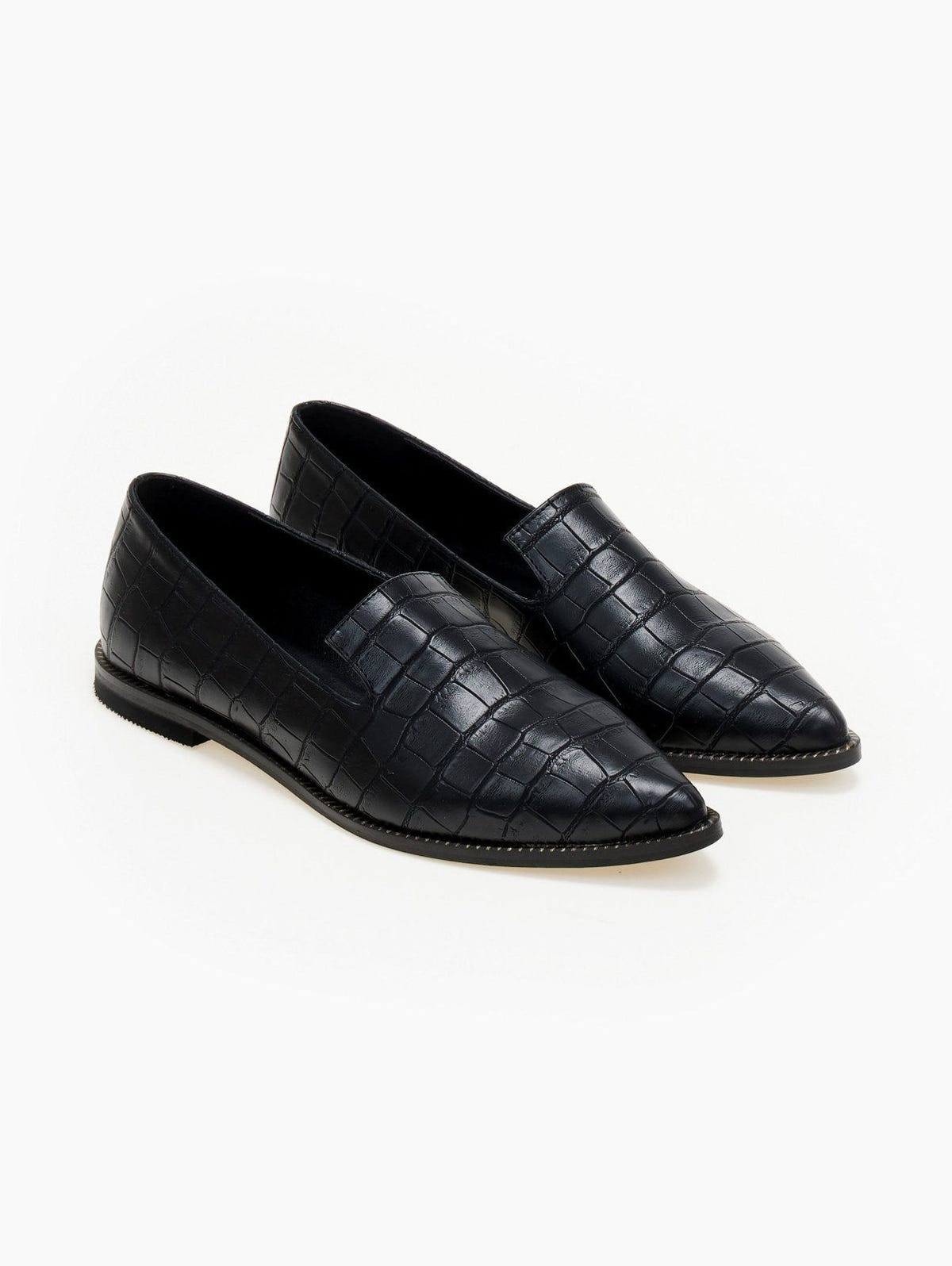 Loafers μυτερά με ανάγλυφο pattern Estil - Μαύρο - thefashionproject.gr - Estil