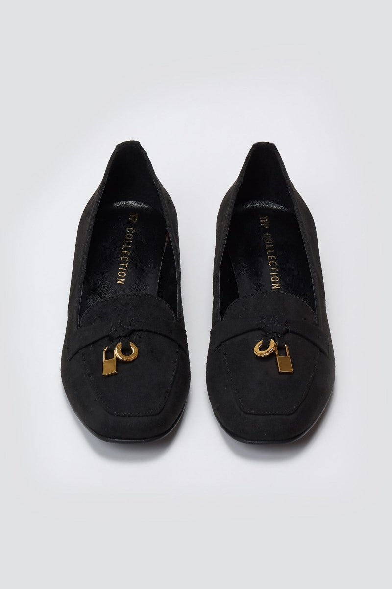 Loafers Suede Metal Bit TFP - Black Suede - thefashionproject.gr - TFP