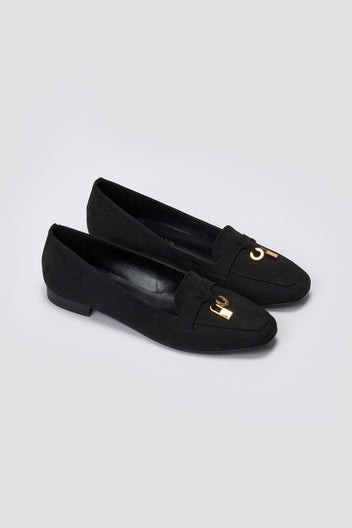 Loafers Suede Metal Bit TFP - Black Suede - thefashionproject.gr - TFP