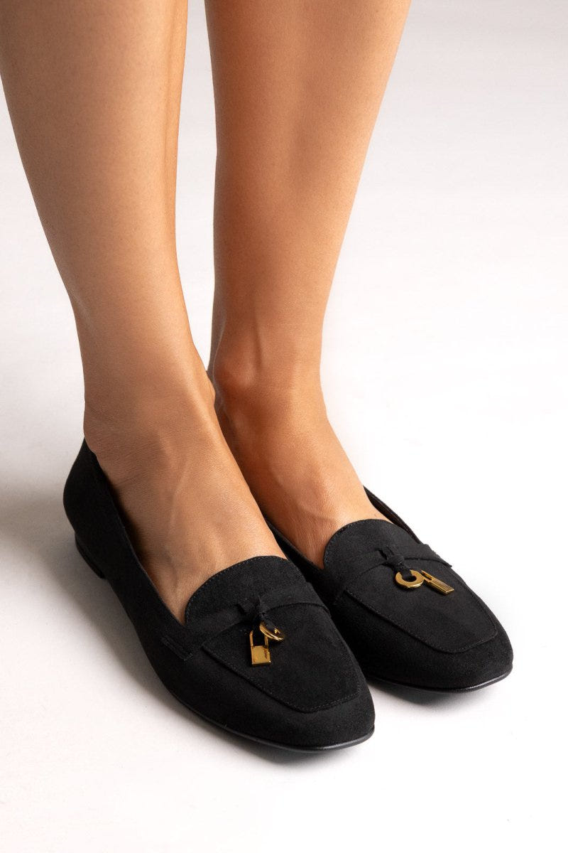 Loafers Suede Metal Bit TFP - Black Suede - thefashionproject.gr - TFP