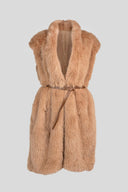 The Fashion Project - Long Faux Fur Vest Belted - Camel