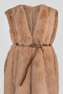 The Fashion Project - Long Faux Fur Vest Belted - Camel