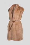 The Fashion Project - Long Faux Fur Vest Belted - Camel