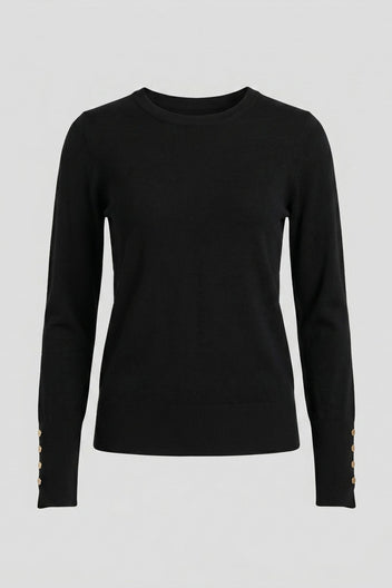 The Fashion Project - Long Sleeve Knit Top Crew Neck - Black