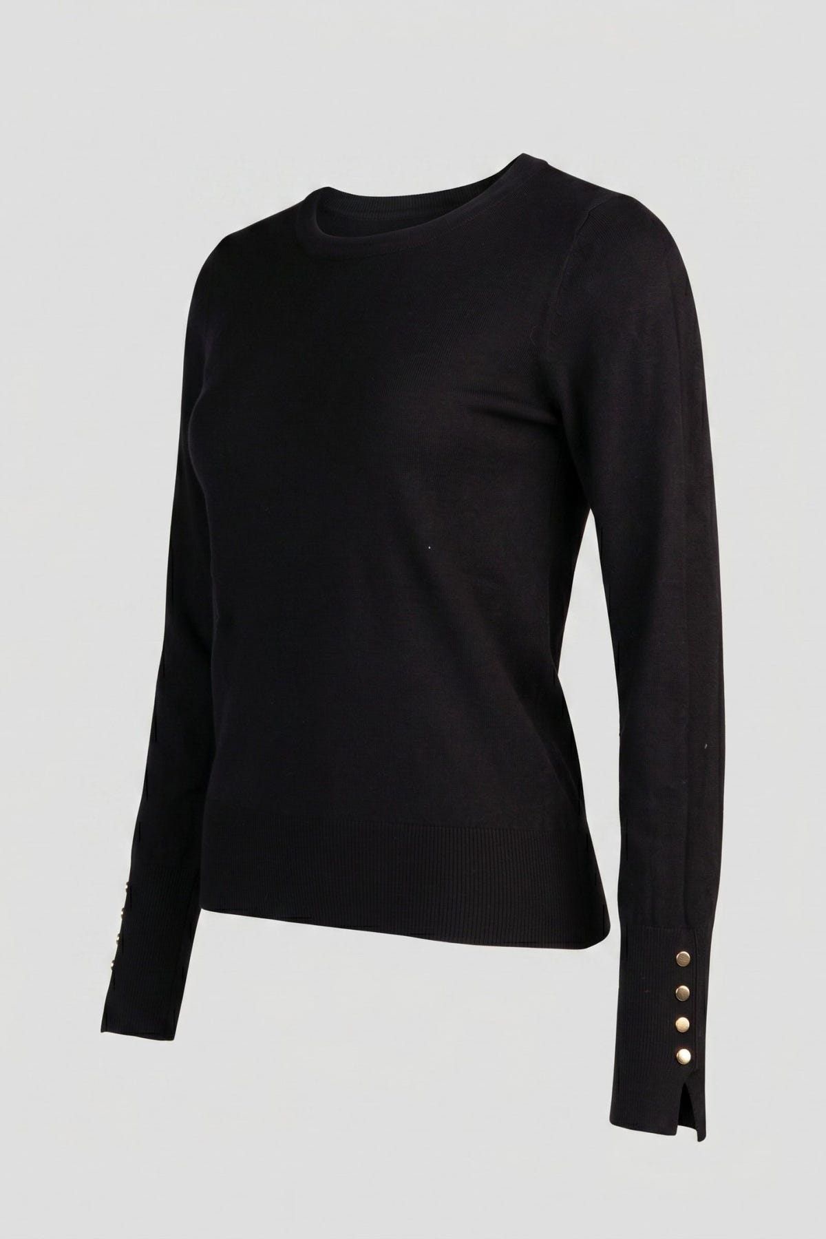 The Fashion Project - Long Sleeve Knit Top Crew Neck - Black