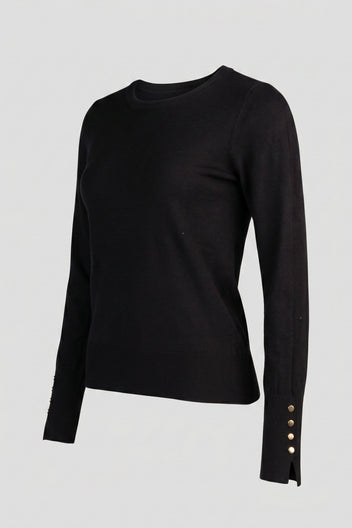 The Fashion Project - Long Sleeve Knit Top Crew Neck - Black
