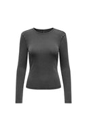 ONLY - Long Sleeve Ribbed Top Fitted - Charcoal