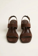 IRIS - Low Block Heel Sandals Ankle Strap - Brown Suede