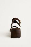 IRIS - Low Block Heel Sandals Ankle Strap - Brown Suede