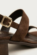 IRIS - Low Block Heel Sandals Ankle Strap - Brown Suede