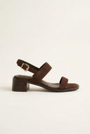IRIS - Low Block Heel Sandals Ankle Strap - Brown Suede
