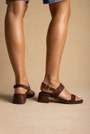 IRIS - Low Block Heel Sandals Ankle Strap - Brown Suede