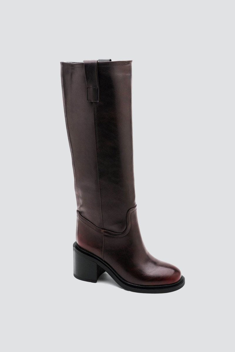 Low Heel Ankle Boots - Burgundy Matte - thefashionproject.gr - Ideal shoes