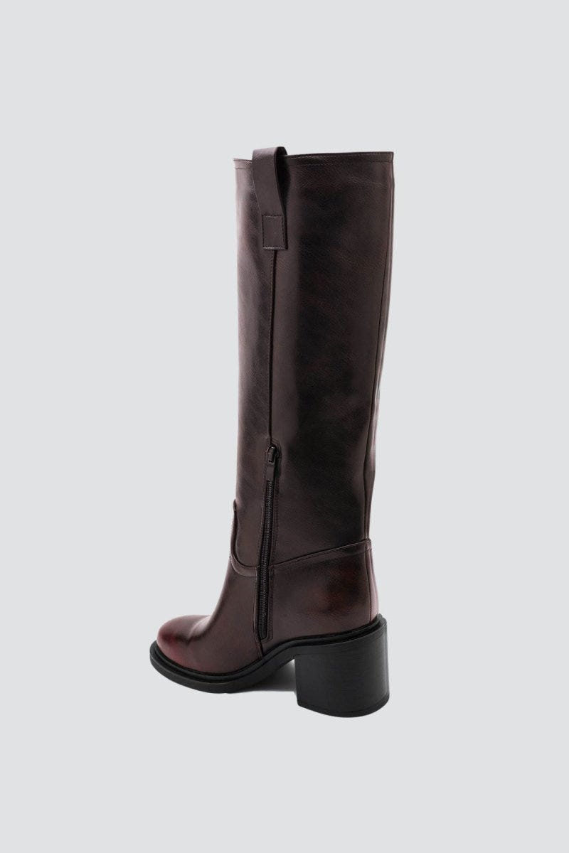 Low Heel Ankle Boots - Burgundy Matte - thefashionproject.gr - Ideal shoes