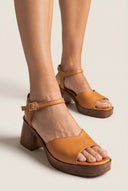 TFP - Low Heel Ankle Strap Sandals - Tan