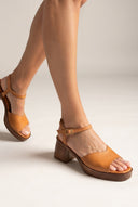 TFP - Low Heel Ankle Strap Sandals - Tan