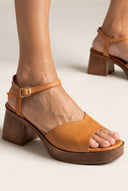 TFP - Low Heel Ankle Strap Sandals - Tan