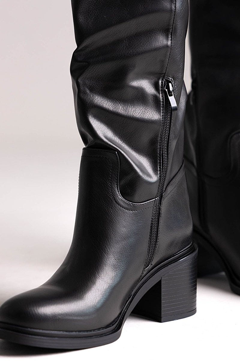 Low Heel Boots - Black Matte - thefashionproject.gr - Ideal shoes