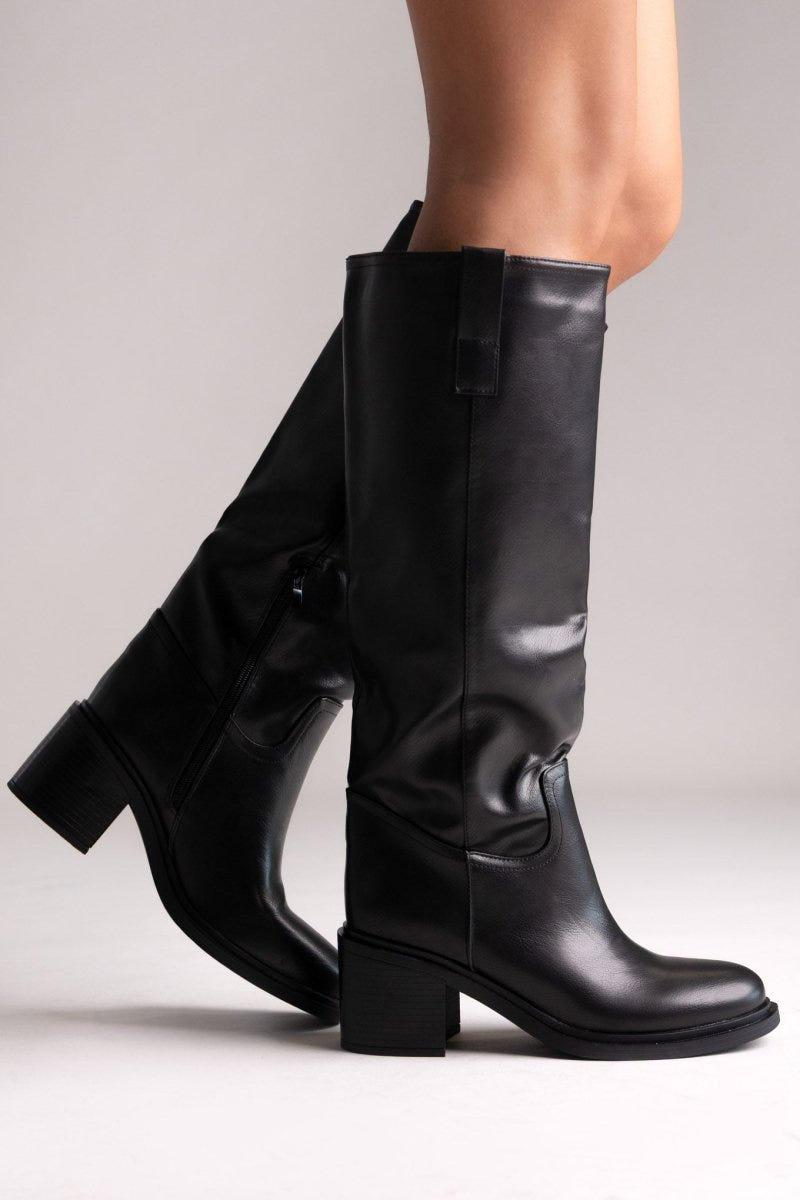 Low Heel Boots - Black Matte - thefashionproject.gr - Ideal shoes