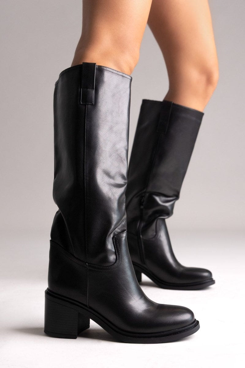 Low Heel Boots - Black Matte - thefashionproject.gr - Ideal shoes