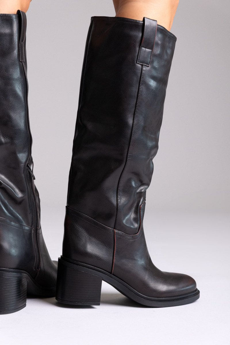 Low Heel Boots - Burgundy Matte - thefashionproject.gr - Ideal shoes