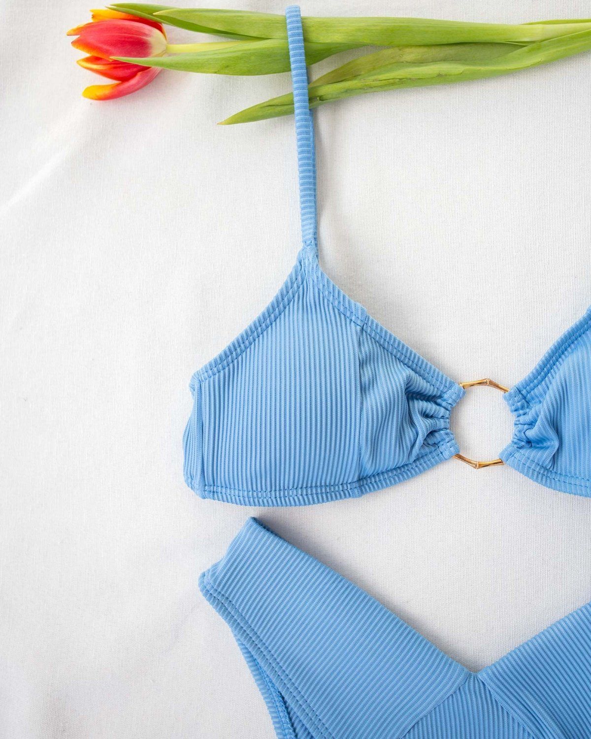 Μαγιό ριπ μπικίνι με V slip και κρίκο - Γαλάζιο - thefashionproject.gr - The Fashion Project