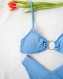 Μαγιό ριπ μπικίνι με V slip και κρίκο - Γαλάζιο - thefashionproject.gr - The Fashion Project