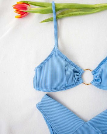Μαγιό ριπ μπικίνι με V slip και κρίκο - Γαλάζιο - thefashionproject.gr - The Fashion Project