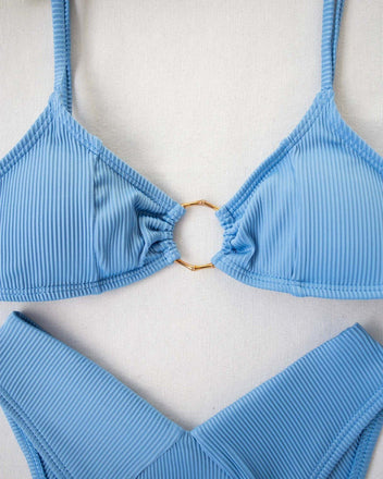 Μαγιό ριπ μπικίνι με V slip και κρίκο - Γαλάζιο - thefashionproject.gr - The Fashion Project