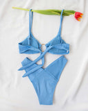 Μαγιό ριπ μπικίνι με V slip και κρίκο - Γαλάζιο - thefashionproject.gr - The Fashion Project