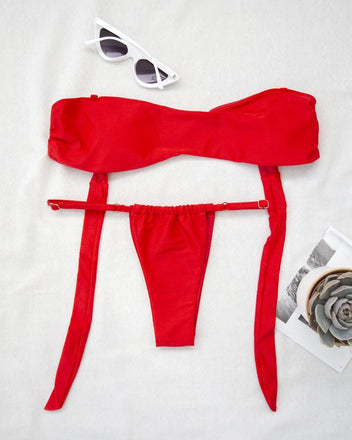 Μαγιό σετ μπικίνι strapless - Κόκκινο - thefashionproject.gr - The Fashion Project