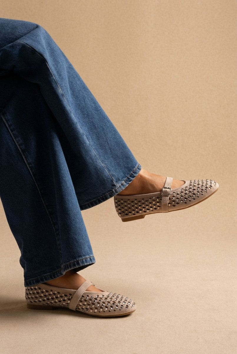 BOTEGGA 22 - Mary Jane Ballet Flats Rhinestone - Beige Suede