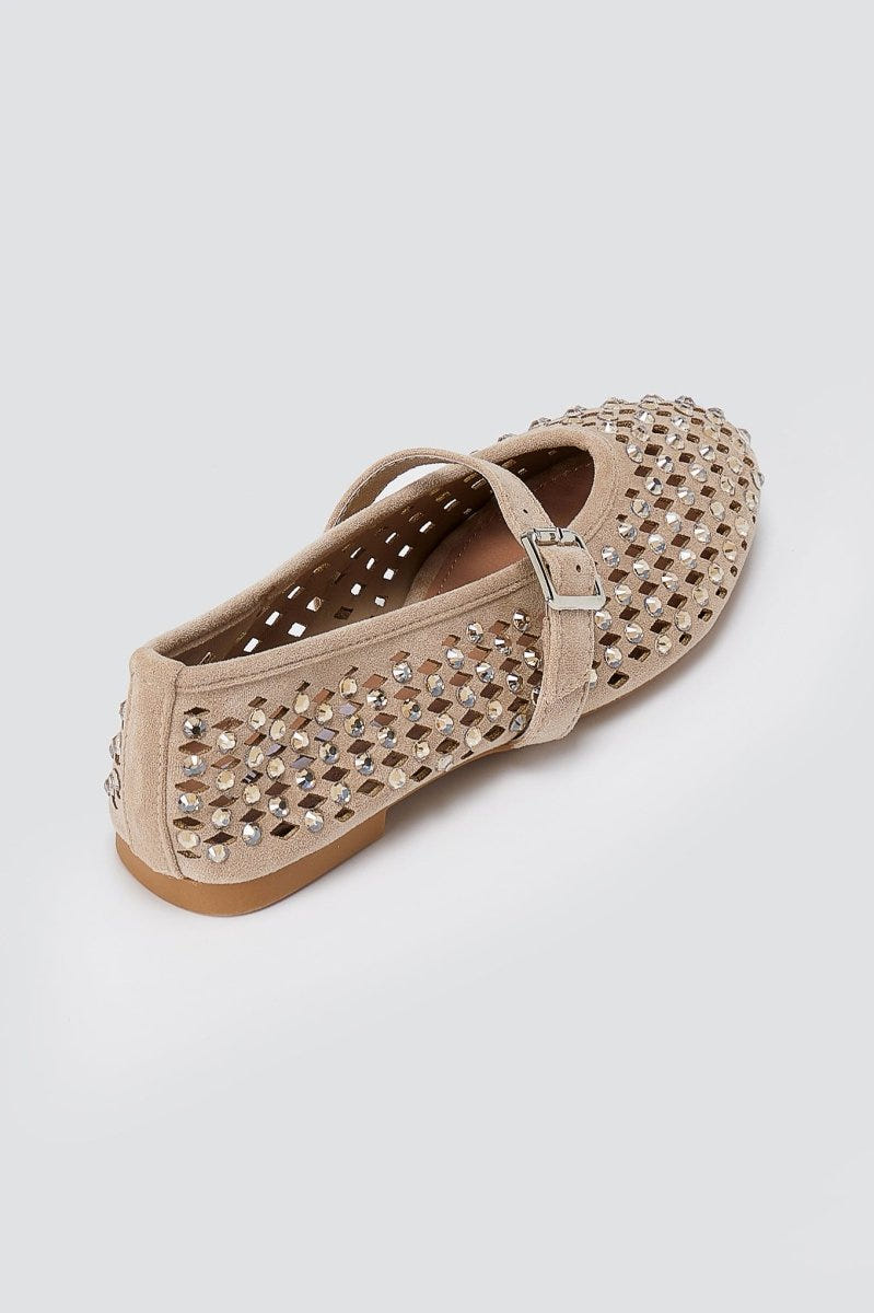 BOTEGGA 22 - Mary Jane Ballet Flats Rhinestone - Beige Suede