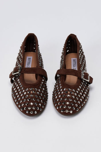 BOTEGGA 22 - Mary Jane Ballet Flats Rhinestone - Brown Suede