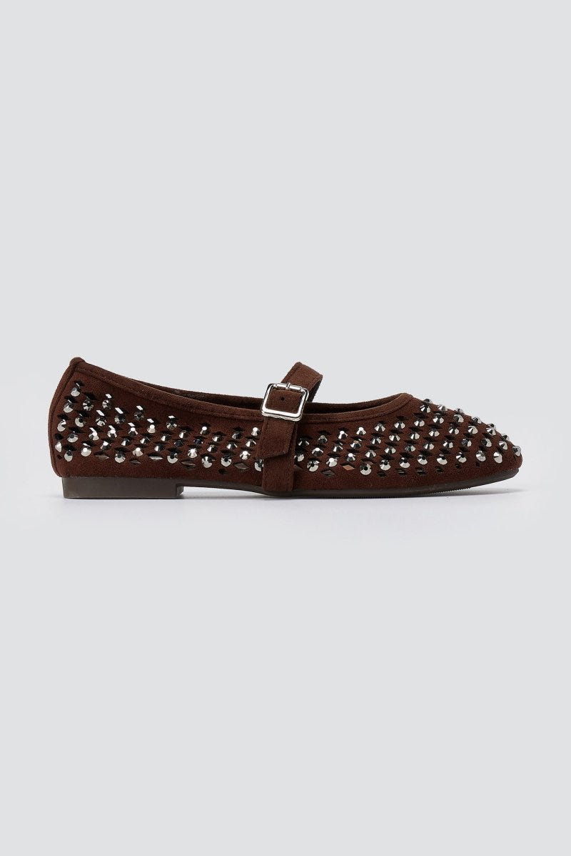 BOTEGGA 22 - Mary Jane Ballet Flats Rhinestone - Brown Suede
