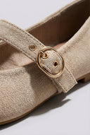 Ideal shoes - Mary Jane Ballet Flats With Buckle - Beige Suede