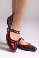 Mary Janes λουστρίνι με τρουκς ESTIL - Burgundy - thefashionproject.gr - Estil