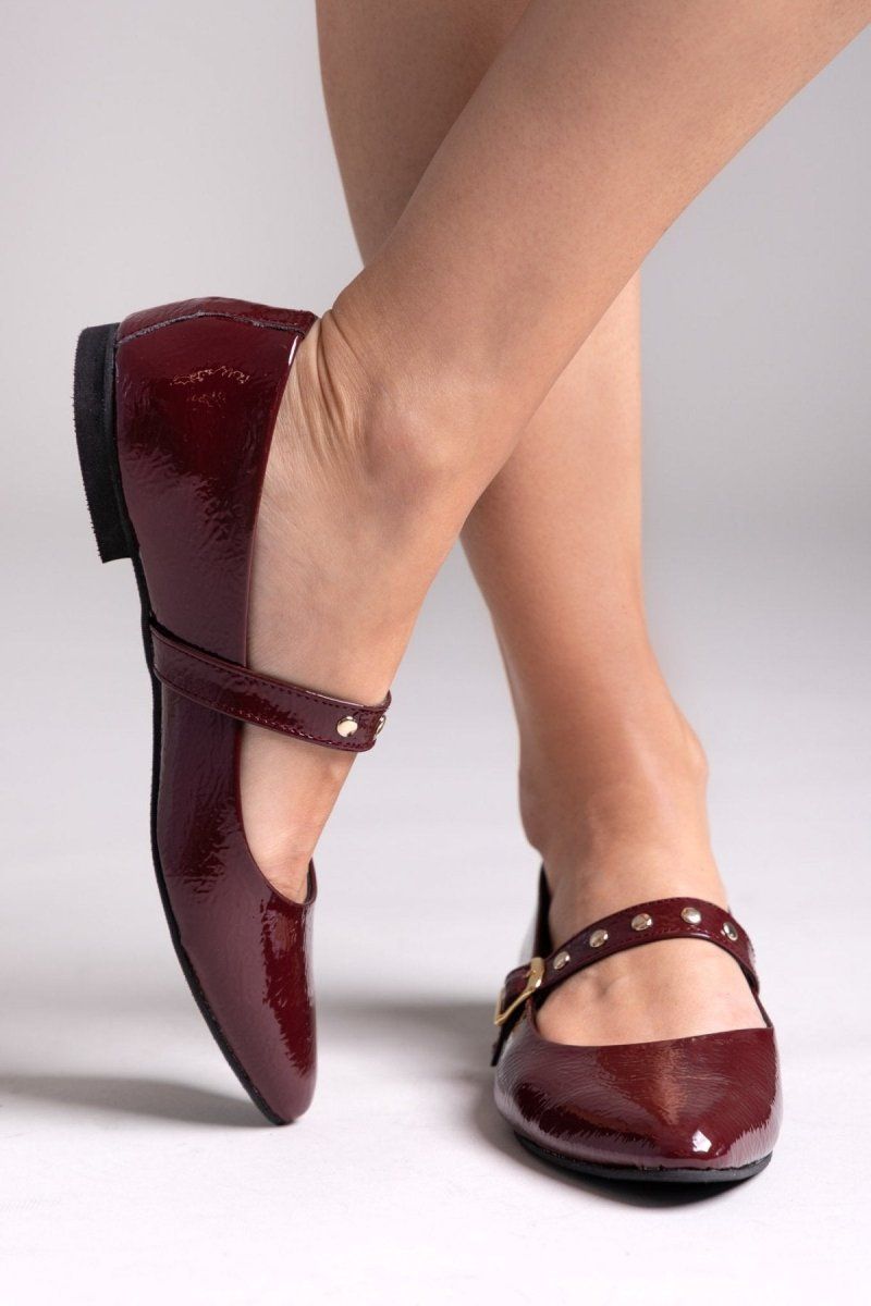 Mary Janes λουστρίνι με τρουκς ESTIL - Burgundy - thefashionproject.gr - Estil