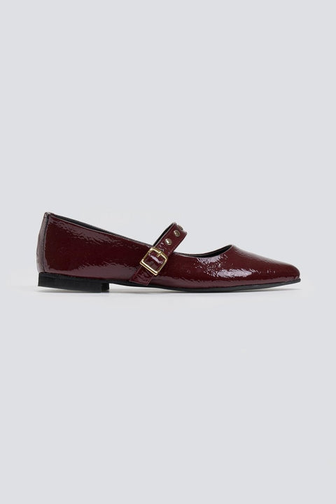 Patent Mary Janes with Studs - Burgundy