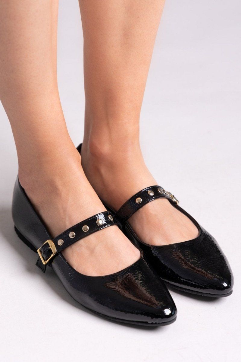 Mary Janes λουστρίνι με τρουκς ESTIL - Μαύρο - thefashionproject.gr - Estil