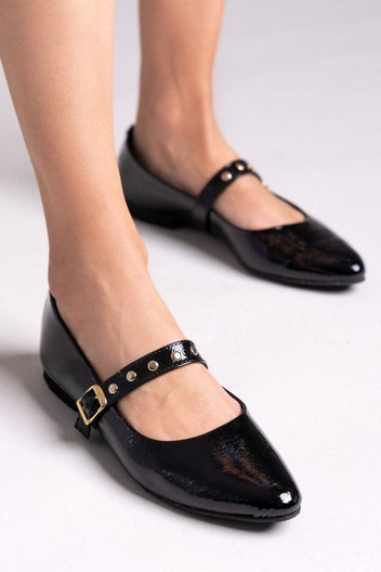 Mary Janes λουστρίνι με τρουκς ESTIL - Μαύρο - thefashionproject.gr - Estil
