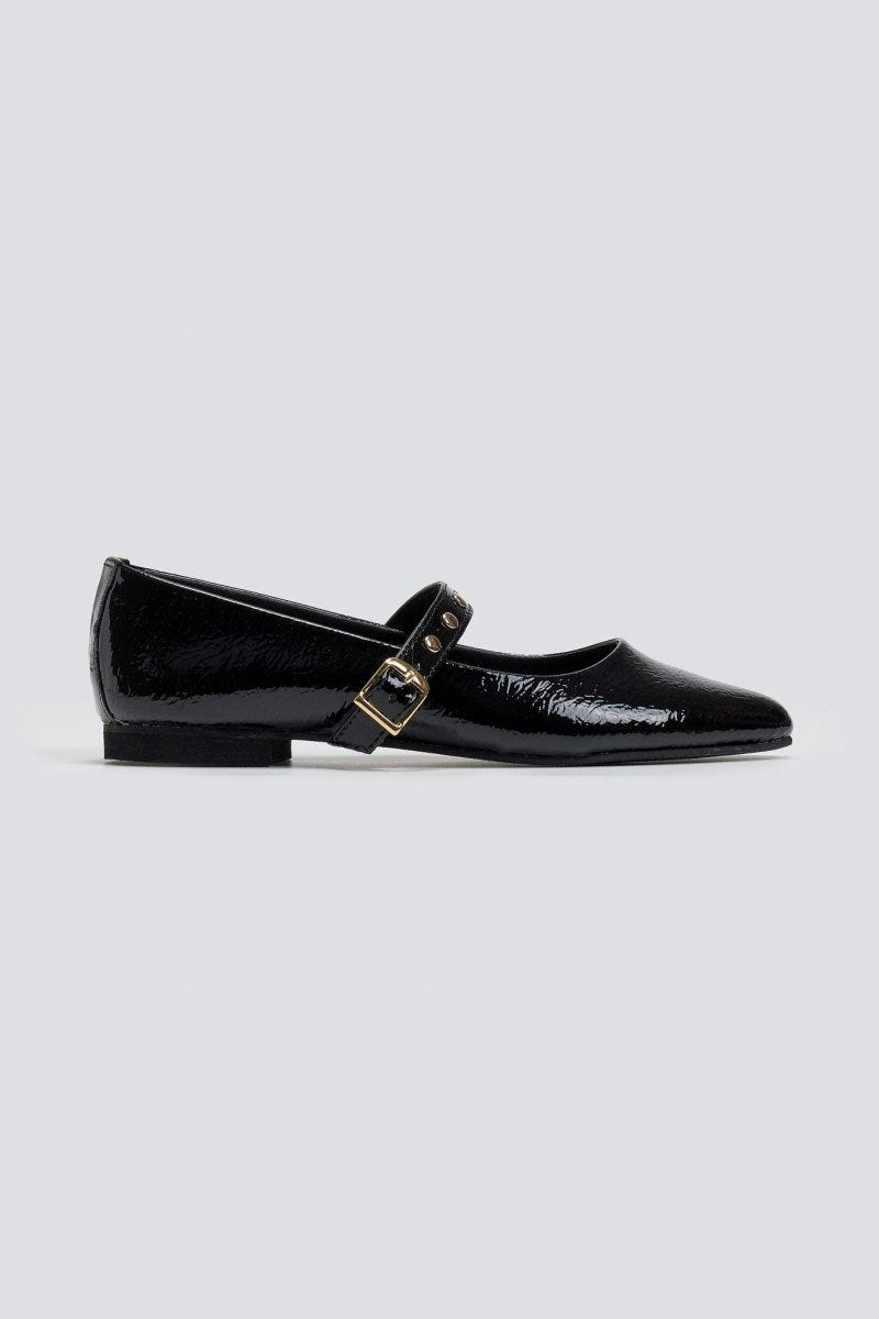 Mary Janes λουστρίνι με τρουκς ESTIL - Μαύρο - thefashionproject.gr - Estil