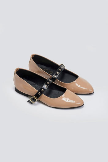 Mary Janes λουστρίνι με τρουκς ESTIL - Nude - thefashionproject.gr - Estil