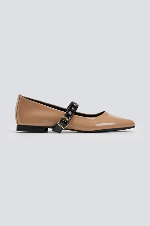 Patent Mary Janes with Studs - Nude