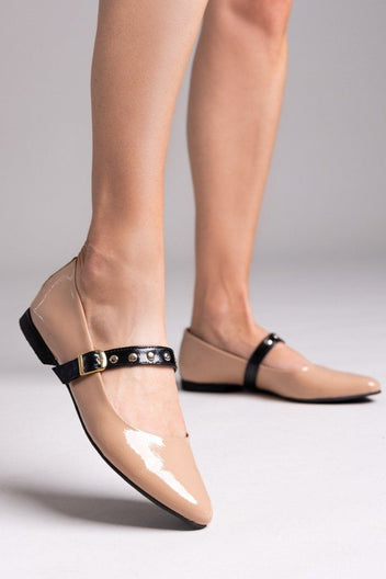 Mary Janes λουστρίνι με τρουκς ESTIL - Nude - thefashionproject.gr - Estil