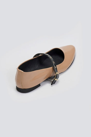 Mary Janes λουστρίνι με τρουκς ESTIL - Nude - thefashionproject.gr - Estil