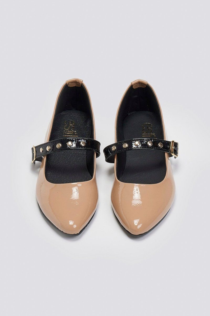 Mary Janes λουστρίνι με τρουκς ESTIL - Nude - thefashionproject.gr - Estil